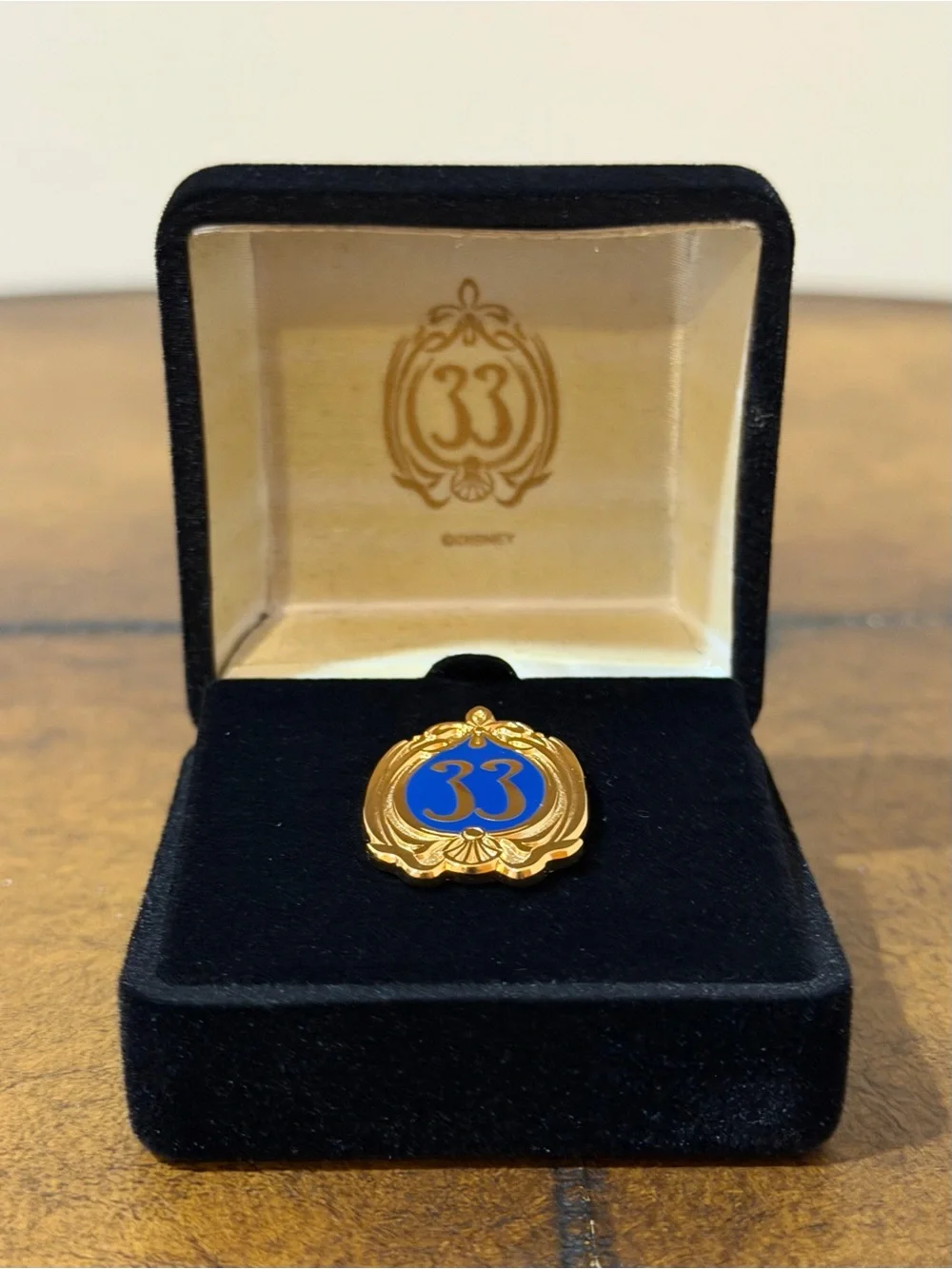 NEW DISNEYLAND CLUB 33 OFFICIAL GOLD & BLUE LOGO PIN LAPEL PIN IN BRANDED CASE